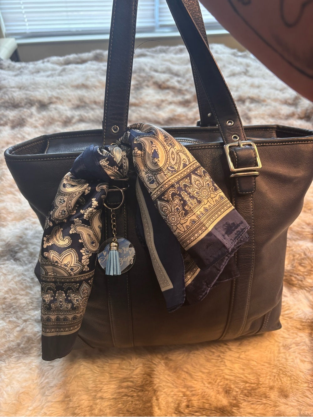 Vintage Coach Hamptons blue leather large carryall tote with accessories